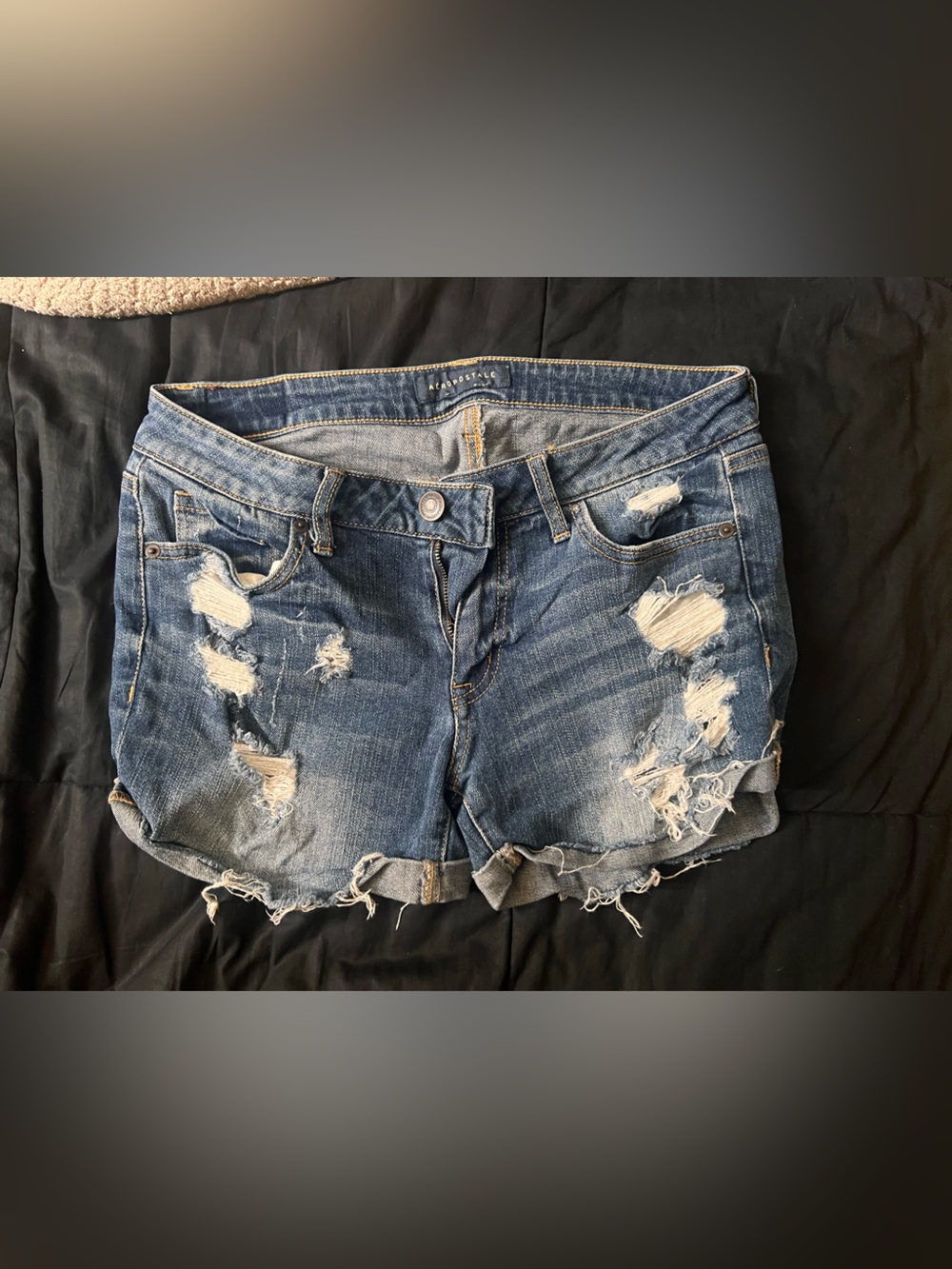 Aeropostale Ripped Dark Blue Denim Jean Shorts